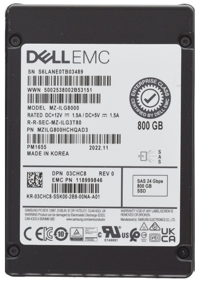MZ-ILG8000 - Samsung PM1655 7.68TB V-Nand SAS 24Gb/s 2.5-In Enterprise Solid State Drive Dell Oem