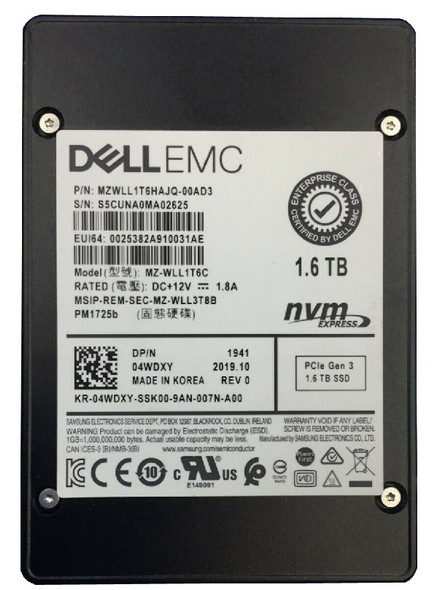M-ZWLL1T6C - Samsung PM1725b 1.6TB Triple-Level-Cell PCI Express NVMe 3.0 x4 U.2 2.5-inch Solid State Drive Dell Oem
