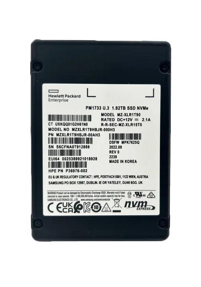 MZ-XLR1T90 - Samsung PM1733 1.92TB PCI Express NVMe 4.0 x4 2.5-In Enterprise Solid State Drive Hpe Oem