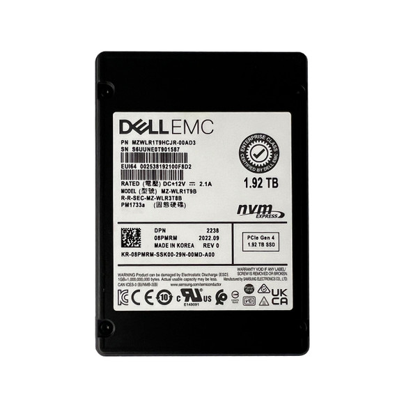 MZWLR1T9HCJR-00AD3 - Samsung PM1733A Series 1.92TB PCI Express NVMe 4.0 x4 Read Intensive 2.5-In SED Enterprise Solid State Drive New System Pull Dell Oem