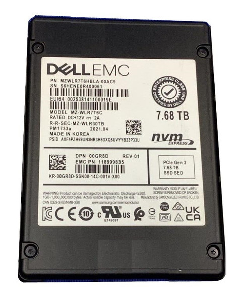 MZ-WLR7T6C - Samsung PM1733A Series 7.68TB V-Nand PCI Express NVMe 4.0 x4 512 SED 2.5-In Solid State Drive Dell Oem