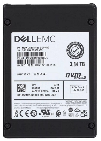 MZWLR3T8HBLS-00AD3 - Samsung Series PM1733 3.84TB PCIe NVMe 4.0 x4 Dual-Port X2 2.5-inch Enterprise Solid State Drive Dell Oem