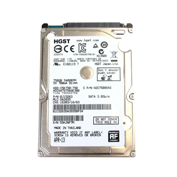 HCC547575A9E380 - HGST CinemaStar C5K750 Series 750GB 5400RPM SATA 3Gb/s 8MB Cache (512e) (CE) 2.5-inch Hard Drive