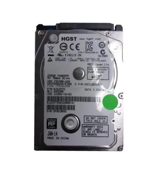 0J23372 - HGST CinemaStar Z5K500 Series 250GB 5400RPM SATA 3Gb/s 8MB Cache (512e) (CE) 2.5-inch Hard Drive