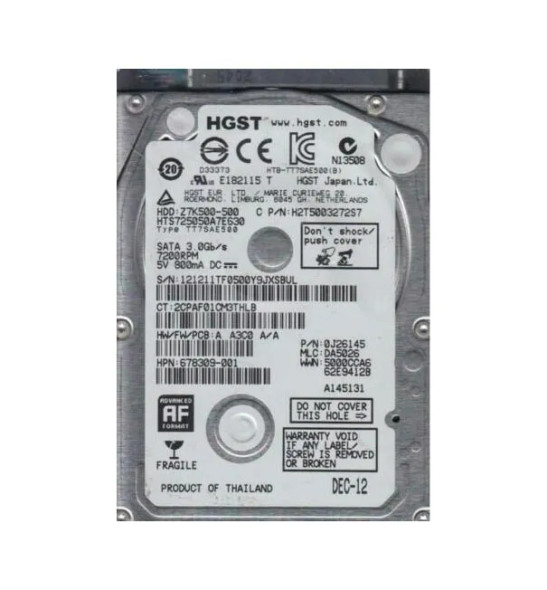 0J26145 - HGST Travelstar Z7K500 Series 500GB 7200RPM SATA 6Gb/s 32MB Cache (512e) 2.5-inch Hard Drive