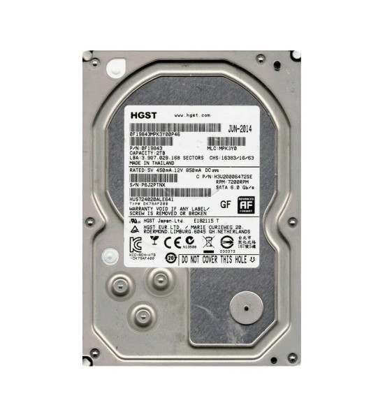 0F19843 - HGST Ultrastar 7K4000 2TB 7200RPM SATA 6Gb/s 64MB Cache (512e) (TCG) 3.5-inch Hard Drive