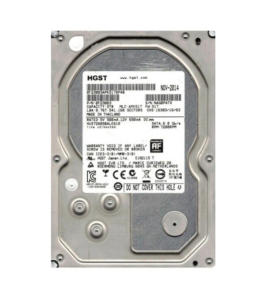 HUS726050ALE610 - HGST Ultrastar 7K6000 Series 5TB 7200RPM SATA 6Gb/s 128MB Cache (512e) 3.5-inch Hard Drive