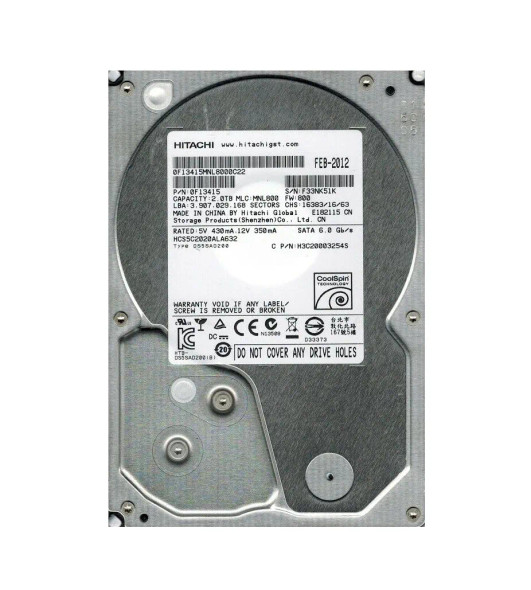 0F13415 - Hitachi CinemaStar 5K2000 2TB 5400RPM SATA 6Gb/s 32MB Cache 3.5-inch Hard Drive