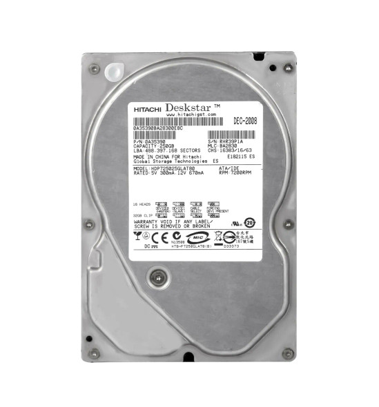 HDP725025GLAT80 - Hitachi Deskstar P7K500 Series 250GB Ultra ATA/133 IDE (ATA-7) 7200RPM 8MB Cache 3.5-inch Hard Drive