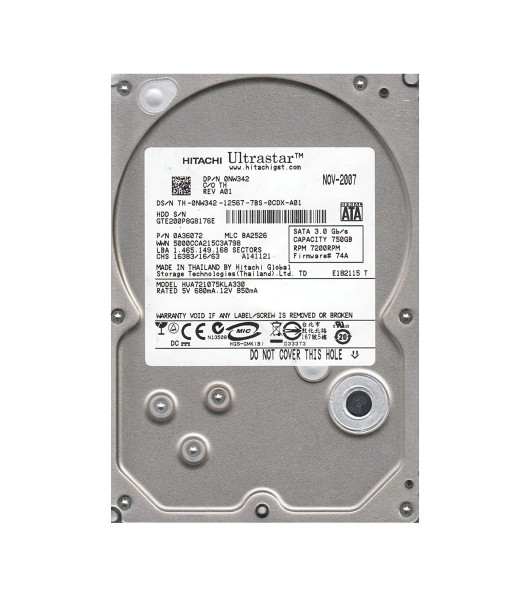 HUA721075KLA330 - Hitachi Ultrastar A7K1000 750GB 7200RPM 32MB Cache SATA 3Gb/s 3.5-inch Hard Drive
