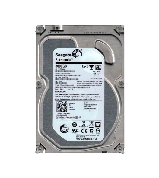 9YN166-501 - Seagate BarraCuda 3TB 7200RPM SATA 6Gb/s 64MB Cache 3.5-inch Hard Drive