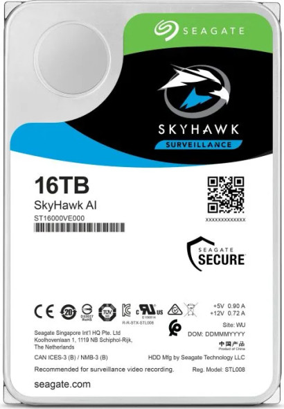 ST16000VE000 - Seagate SkyHawk AI 16TB 7200RPM SATA 6Gb/s 256MB Cache (512e) 3.5-inch Hard Drive