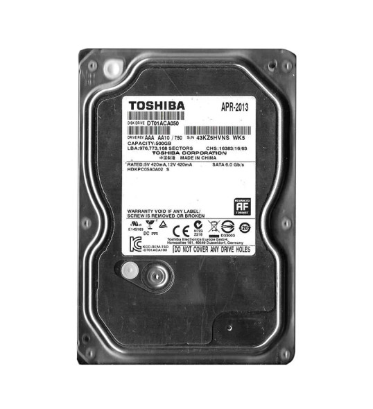 HDKPC05 - Toshiba 500GB 7200RPM SATA 6Gb/s 32MB Cache 3.5-inch Hard Drive