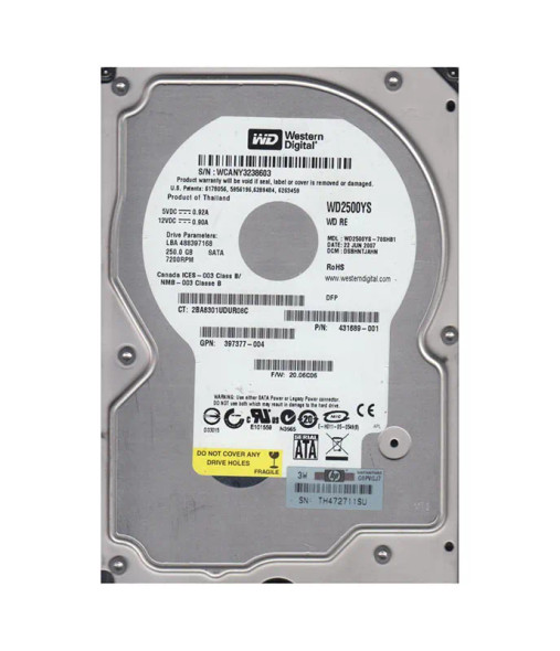 WD2500YS-70SHB1 - Western Digital 250GB 7200RPM SATA 3Gb/s 3.5-inch Hard Drive