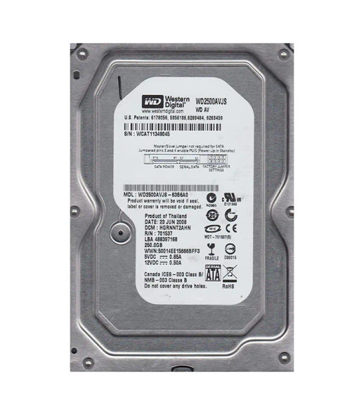 WD2500AVJS-63B6A0 - Western Digital AV 250GB 7200RPM SATA 3Gb/s 8MB Cache (RoHS) 3.5-inch Hard Drive