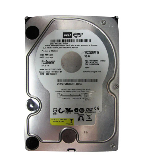 WD2500AVJS-63WDA0 - Western Digital AV 250GB 7200RPM SATA 3Gb/s 8MB Cache (RoHS) 3.5-inch Hard Drive