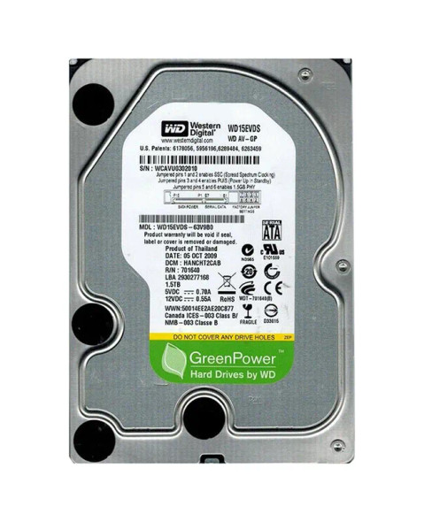 WD15EVDS-63V9B0 - Western Digital AV-GP 1.5TB 5400RPM SATA 3Gb/s 32MB Cache 3.5-inch Hard Drive