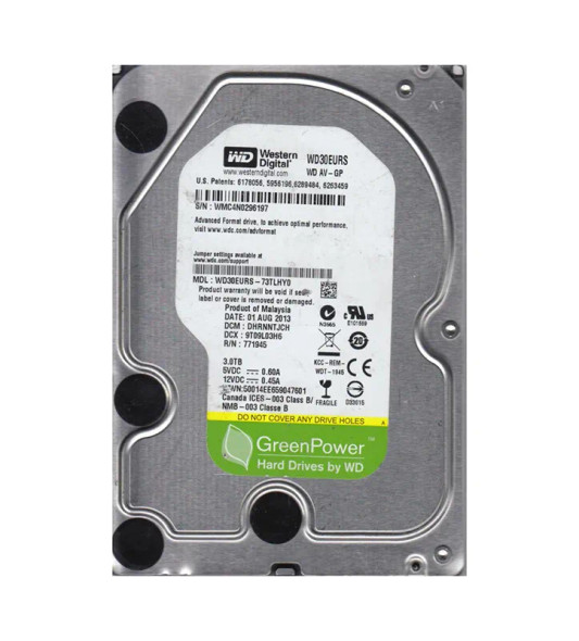 WD30EURS-73TLHY0 - Western Digital AV-GP 3TB 7200RPM SATA 3Gb/s 64MB Cache (CE) 3.5-inch Hard Drive