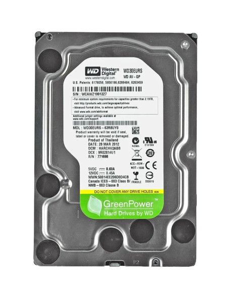 WD30EURS - Western Digital AV-GP 3TB 7200RPM SATA 3Gb/s 64MB Cache 3.5-inch Hard Drive