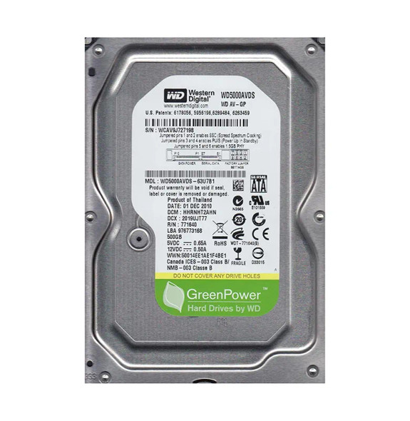 WD5000AVDS-63U7B1 - Western Digital AV-GP 500GB 5400RPM SATA 3Gb/s 32MB Cache 3.5-inch Hard Drive