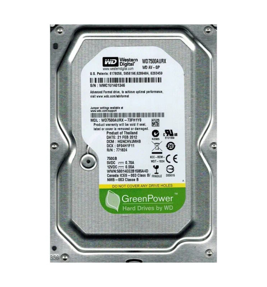 WD7500AURX-73FH1Y0 - Western Digital AV-GP 750GB 5400RPM SATA 3Gb/s 64MB Cache 3.5-inch Hard Drive