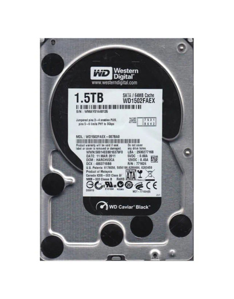 WD1502FAEX-007BA0 - Western Digital Caviar Black 1.5TB 7200RPM SATA 6Gb/s 64MB Cache (CE) 3.5-inch Hard Drive