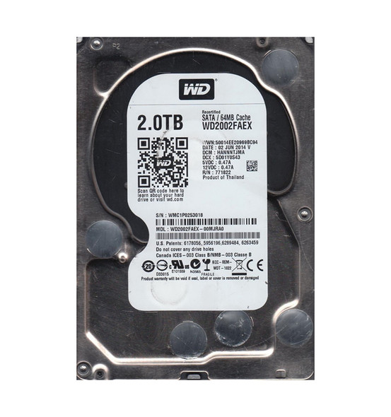 WD2002FAEX-00MJRA0 - Western Digital Caviar Black 2TB 7200RPM SATA 6Gb/s 64MB Cache 3.5-inch Hard Drive