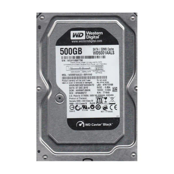 WD5001AALS-00F41A0 - Western Digital Caviar Black 500GB 7200RPM SATA 3Gb/s 32MB Cache 3.5-inch Hard Drive