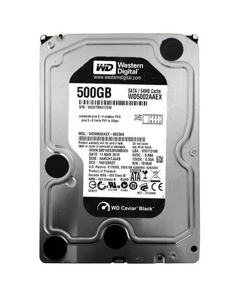 WD5002AAEX - Western Digital Caviar Black 500GB 7200RPM SATA 6Gb/s 32MB Cache 3.5-inch Hard Drive