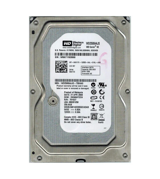 WD2500AAJS-75B4A0 - Western Digital Caviar Blue 250GB 7200RPM SATA 3Gb/s 8MB Cache 3.5-inch Hard Drive
