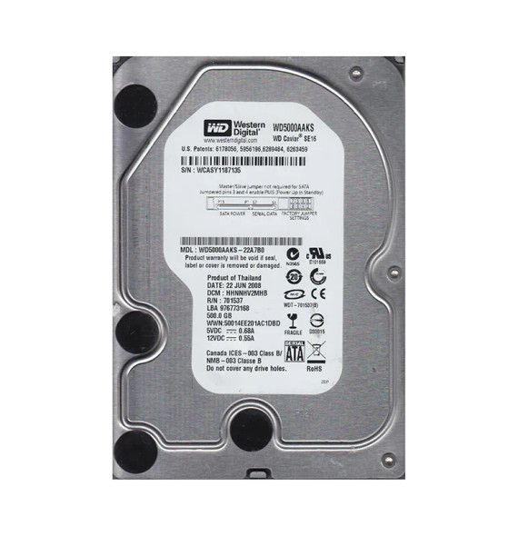 WD5000AAKS-22A7B0 - Western Digital Caviar Blue 500GB 7200RPM SATA 3Gb/s 16MB Cache 3.5-inch Hard Drive