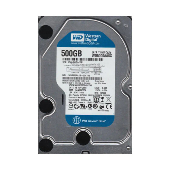 WD5000AAKS-22A7B2 - Western Digital Caviar Blue 500GB 7200RPM SATA 3Gb/s 16MB Cache 3.5-inch Hard Drive