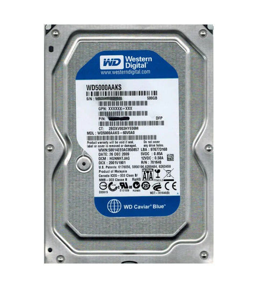 WD5000AAKS-60V0A0 - Western Digital Caviar Blue 500GB 7200RPM SATA 3Gb/s 16MB Cache 3.5-inch Hard Drive