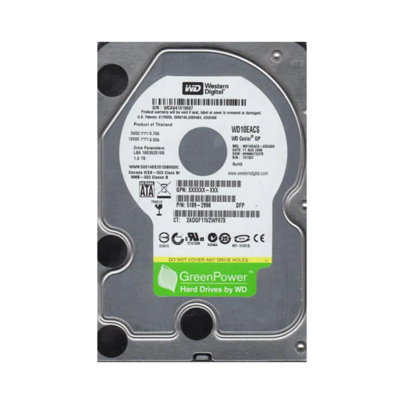 WD10EACS-65D6B0 - Western Digital Caviar GP 1TB 7200RPM SATA 3Gb/s 16MB Cache 3.5-inch Hard Drive