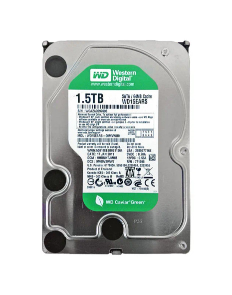WD15EARS-00MVWB0 - Western Digital Caviar Green 1.5TB 5400RPM SATA 3Gb/s 64MB Cache (RoHS) 3.5-inch Hard Drive