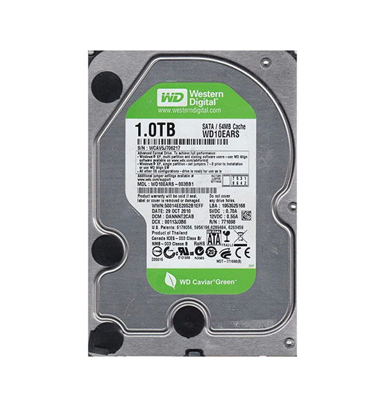 WD10EARS-003BB1 - Western Digital Caviar Green 1TB 5400RPM SATA 3Gb/s 64MB Cache 3.5-inch Hard Drive