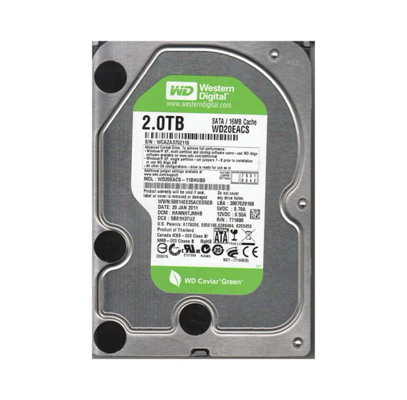 WD20EACS - Western Digital Caviar Green 2TB 5400RPM SATA 3Gb/s 16MB Cache 3.5-inch Hard Drive
