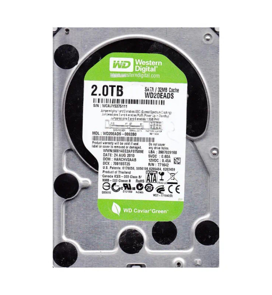 WD20EADS-00S2B0 - Western Digital Caviar Green 2TB 5400RPM SATA 3Gb/s 32MB Cache 3.5-inch Hard Drive