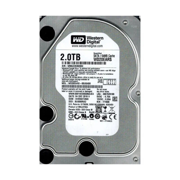 WD20EARS-00U0AB0 - Western Digital Caviar Green 2TB 5400RPM SATA 3Gb/s 64MB Cache 3.5-inch Hard Drive