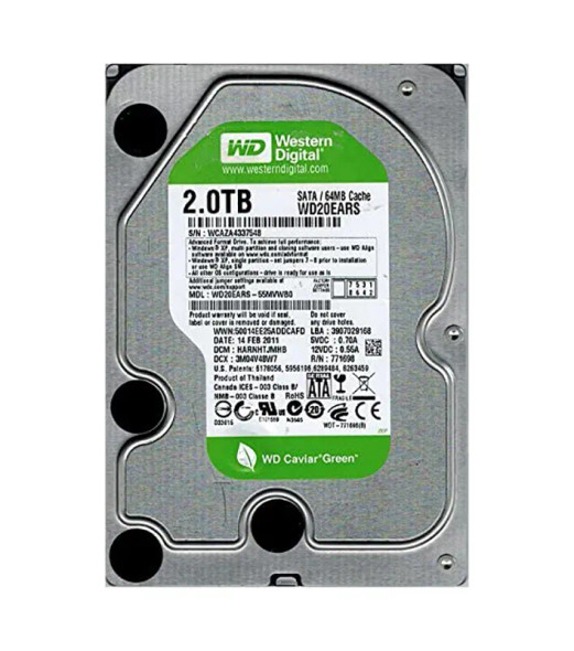 WD20EARS-55MVWB0 - Western Digital Caviar Green 2TB 5400RPM SATA 3Gb/s 64MB Cache 3.5-inch Hard Drive