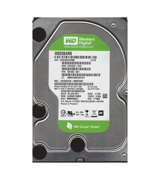 WD20EARS-60MVWB0 - Western Digital Caviar Green 2TB 5400RPM SATA 3Gb/s 64MB Cache 3.5-inch Hard Drive