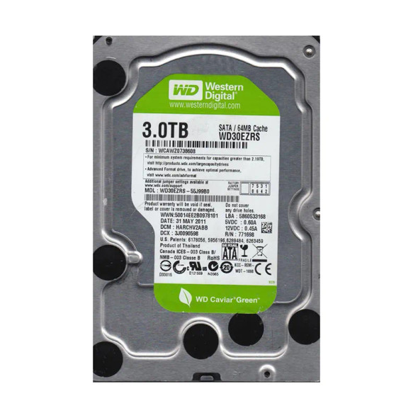 WD30EZRS-55J99B0 - Western Digital Caviar Green 3TB 5400RPM SATA 3Gb/s 64MB Cache 3.5-inch Hard Drive
