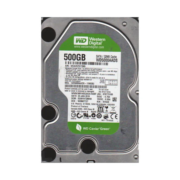 WD5000AADS-11M2B2 - Western Digital Caviar Green 500GB 7200RPM SATA 3Gb/s 7-Pin 32MB Cache 3.5-inch Hard Drive