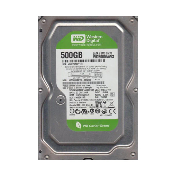 WD5000AAVS-00N7B0 - Western Digital Caviar Green 500GB 7200RPM SATA 3Gb/s 8MB Cache 3.5-inch Hard Drive