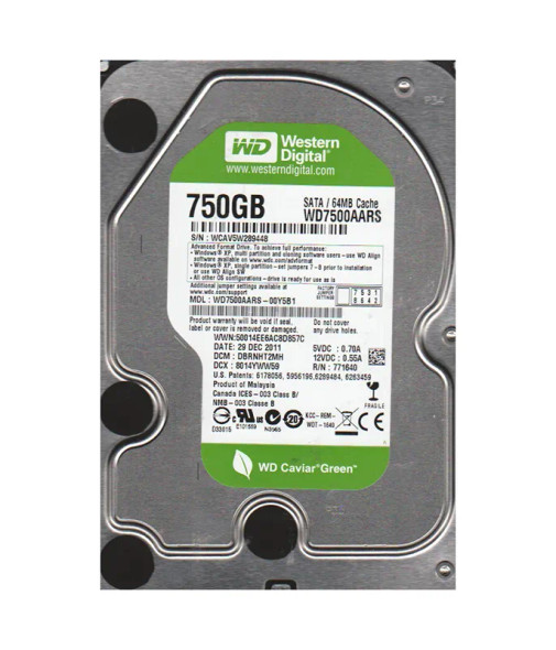 WD7500AARS-00Y5B1 - Western Digital Caviar Green 750GB 5400RPM SATA 3Gb/s 64MB Cache 3.5-inch Hard Drive
