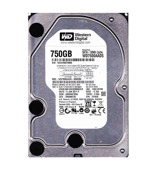 WD7500AADS-00M2B0 - Western Digital Caviar Green 750GB 7200RPM SATA 3Gb/s 32MB Cache 3.5-inch Hard Drive