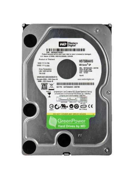 WD7500AAVS - Western Digital Caviar Green 750GB SATA 3GBp/s 7200RPM Hot-Swappable 16MB Cache 3.5-inch Hard Drive