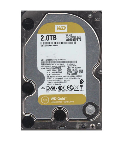 WD2005FBYZ-01YCBB2 - Western Digital Gold 2TB 7200RPM SATA 6Gb/s 128MB Cache 3.5-inch Hard Drive