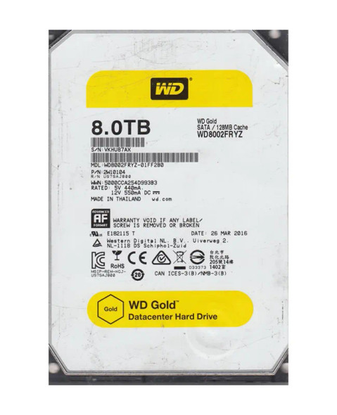 WD8002FRYZ - Western Digital Gold 8TB 7200RPM SATA 6Gb/s 128MB Cache 3.5-inch Hard Drive