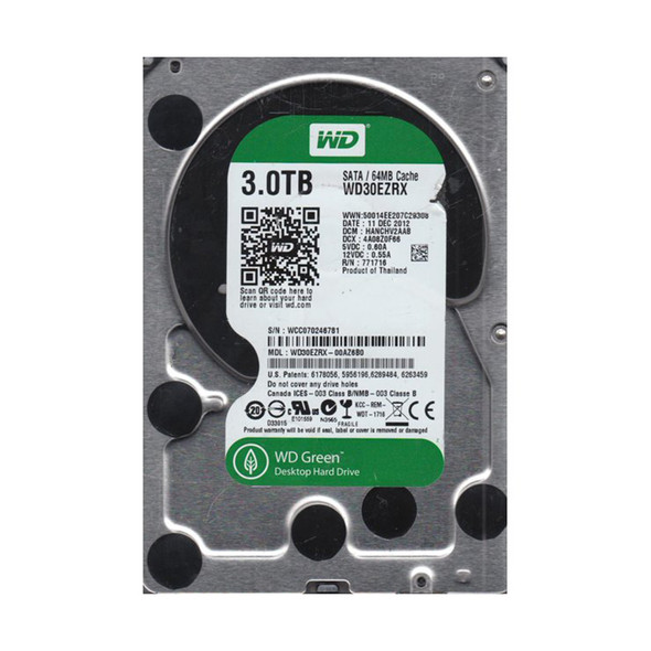 WD30EZRX-00AZ6B0 - Western Digital Green 3TB 5400RPM SATA 6Gb/s 64MB Cache 3.5-inch Hard Drive
